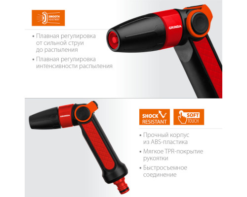 Поливочный пистолет N-R, плавная регулировка, двухкомпонентный GRINDA 8-427189