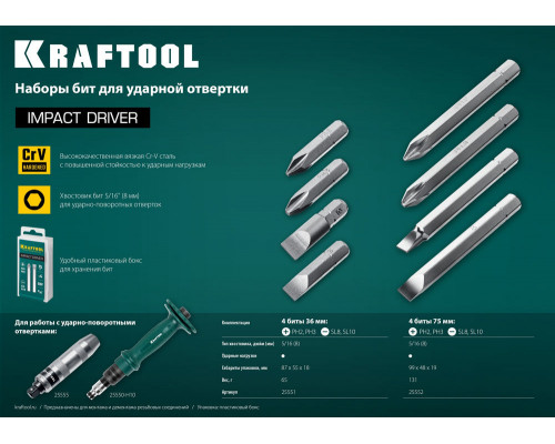 Набор бит для ударной отвертки, 4 шт, 36 мм KRAFTOOL 25551