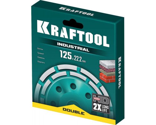 Двухрядная алмазная шлифовальная чашка Double, d 125 мм, INDUSTRIAL KRAFTOOL 33369-125