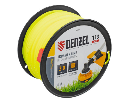 Леска для триммера зубчатый квадрат, 3,0мм х 113м, на DIN катушке FLEX CORD Denzel (96806)