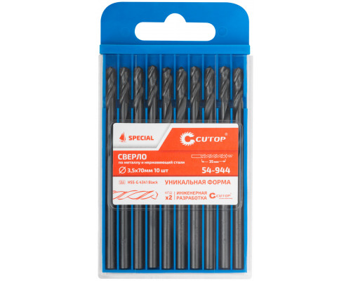 Сверло по металлу Cutop Special, HSS-G, 3,5 х 70/35 мм (10 шт) (54-944)