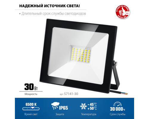 Прожектор светодиодный 30 Вт, 6500 К, IP65 ЗУБР ПСК-30 Профессионал 57141-30