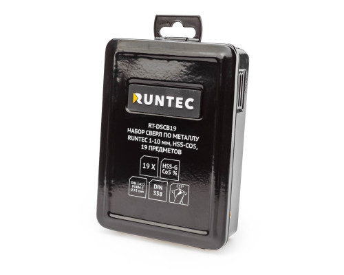 Набор сверл по металлу 1-10 мм, HSS-Co5, 19 предметов RUNTEC RT-DSCB19