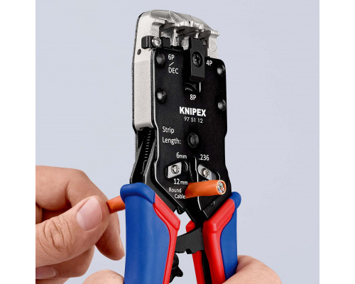 Пресс-клещи для штекеров RJ, 3 гнезда, RJ 10 (4-pin), RJ 11/12 (6-pin), RJ 45 (8-pin), 200 мм (KN-975112)