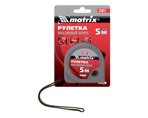 Рулетка Fine,5 м х 19 мм,пластиковый корпус Matrix