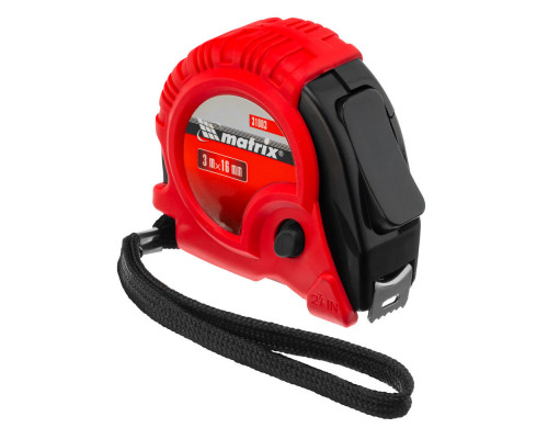 Рулетка Rubber,3 м х 16 мм,обрезиненный корпус Matrix