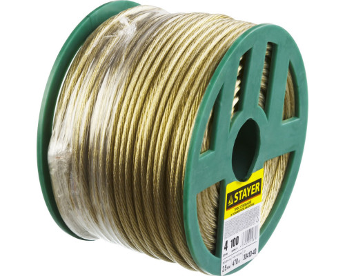 Трос стальной 4 мм, L 100 м, в полимерной оболочке STAYER 30410-40