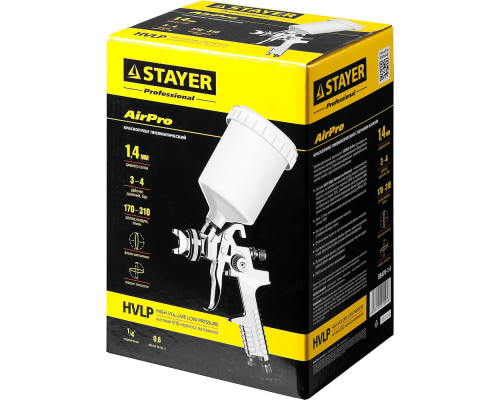 Краскопульт пневматический AirPro G, HVLP 1.4 мм, с верхним бачком STAYER Professional 06476-1.4