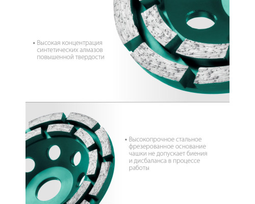 Двухрядная алмазная шлифовальная чашка Double, d 125 мм, INDUSTRIAL KRAFTOOL 33369-125