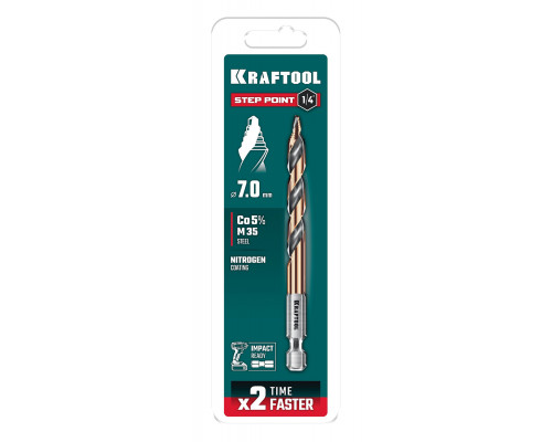 Сверло по металлу для винтовёртов и шуруповертов IMPACT READY STEP POINT d7.0 х 109 мм KRAFTOOL 29653-7