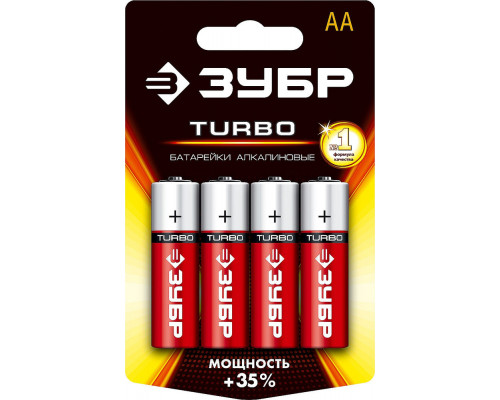 Батарейки алкалиновые TURBO, AA x 4, 1.5 В ЗУБР 59213-4C_z01