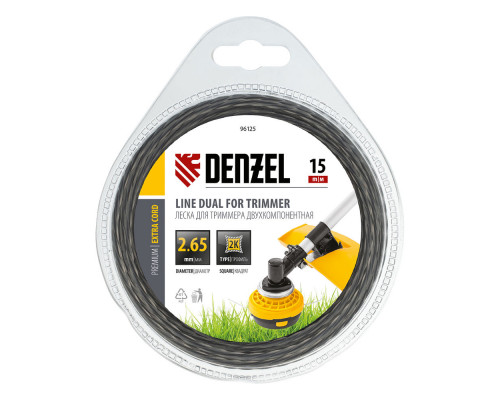 Леска для триммера двухкомпонентная, квадратная 2.65 мм x 15 м Extra cord Denzel (96125)