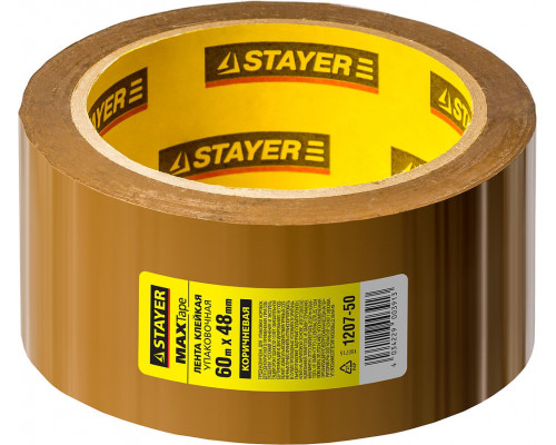 Лента клейкая 48 мм, 60 м, 45 мкм, коричневая STAYER 1207-50