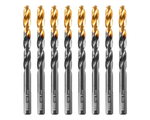 Сверло по металлу, 9 мм, HSS-Tin, Golden Tip, 8 шт. Denzel (717221)