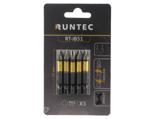 Бита ударная Diamond Coating H6.35 50мм PH2 5шт. RUNTEC RT-IB51