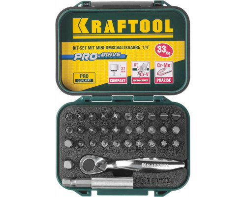 Набор бит с мини-трещоткой, 33 шт KRAFTOOL 26157-H33