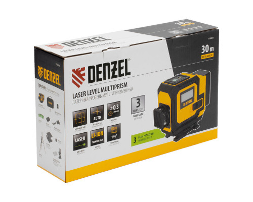 Лазерный уровень мультипризменный DLV-360-3T, 30 м, зеленый луч, Li-Ion 2,4 Aч, штатив // Denzel (350805)