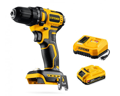 Дрель-шуруповерт бесщеточная 20 В, 45 Н·м, 1 АКБ LMS (2 А·ч) STEHER CB-45-21