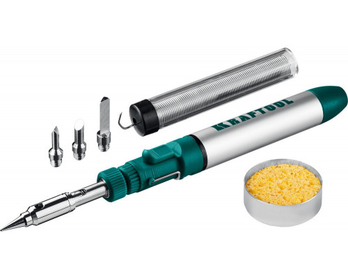Газовый паяльник SolderGas, 70 B, 30–70 Вт, 1300°С, горелка, фен, набор 8 в 1 KRAFTOOL 55504-H8