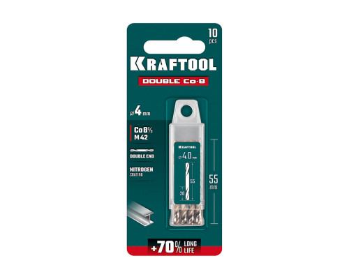 Сверло двухстороннее 4?55 мм по металлу DOUBLE Сo-8 сталь M42+8%Co класс А KRAFTOOL 29654-4.0-10