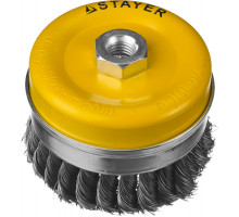 Щетка-крацовка чашечная для УШМ 100 мм, жгутированная стальная проволока 0.5 мм Professional STAYER 35137-100