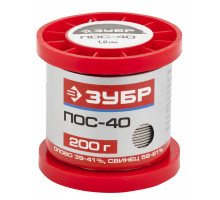 Припой ПОС 40 проволока 1 мм 200 г ЗУБР 55451-200-10