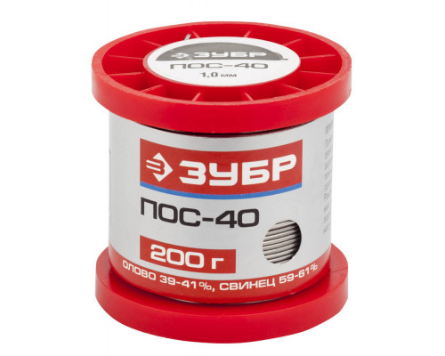 Припой ПОС 40 проволока 1 мм 200 г ЗУБР 55451-200-10