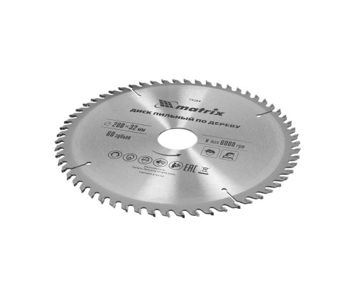 Пильный диск по дереву, 200 х 32 мм, 60 зубьев, кольцо 30/32 Matrix Professional (73264)
