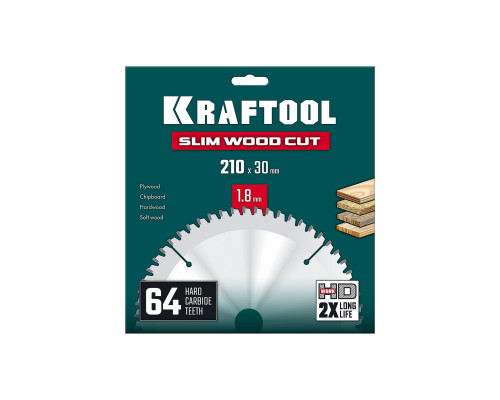 Диск пильный по дереву Slim wood cut, 210 х 30 x 1.8 мм, 64Т KRAFTOOL 36955-210-30-64