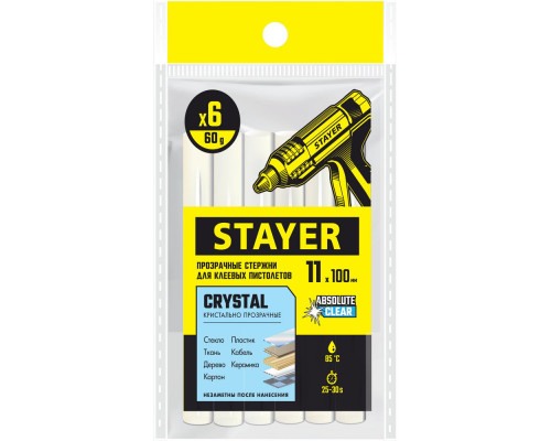 Стержни клеевые универсальные Cristal, 1 х 100 мм, 6 шт, прозрачные STAYER Professional 0682-H6