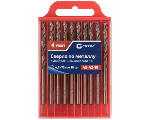Сверло по металлу Cutop Profi с кобальтом 5%, 4,2 x 75 мм (10 шт) (48-42-10)