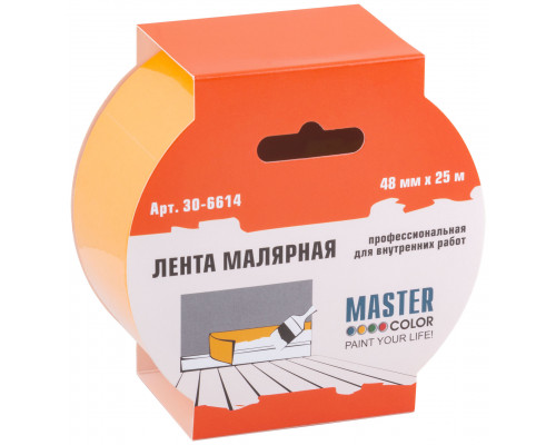 Лента малярная желтая, для внутренних работ, 48 мм x 25 м (30-6614)