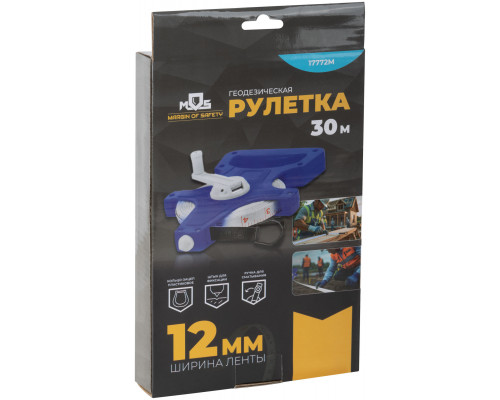 Рулетка геодезическая, открытый корпус, фибергласовая лента 30 м (17772М)