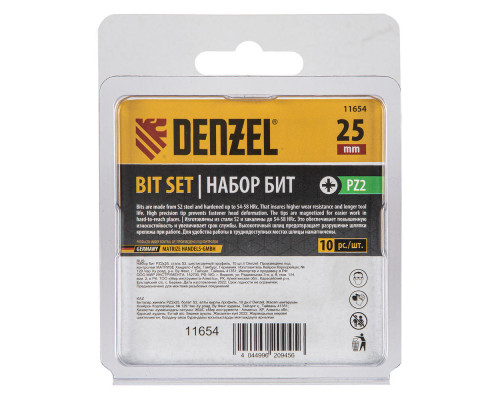 Бита PZ2х25, сталь S2, шестигранный профиль, 10 шт. Е 6,3 Denzel (11654)
