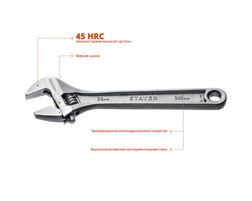 Ключ разводной MAXFORCE, 200/25 мм (2725-20) STAYER