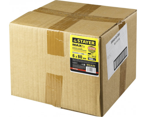 Дюбель-гвоздь 6 х 80 мм, потайной бортик, 1000 шт STAYER 30640-06-080