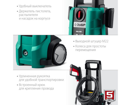 Мойка высокого давления 2100 Вт 160 Атм пистолет МИГ-180 ЗУБР АВД-160