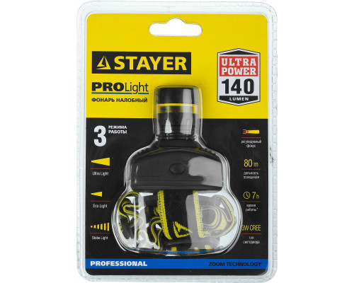 Фонарь налобный PROLight 3Вт 3хAAA STAYER 56566