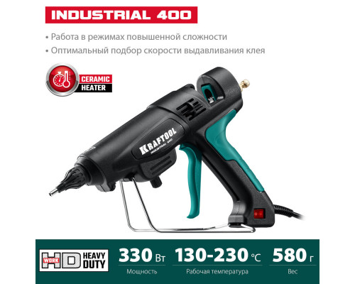 Электрический термоклеевой пистолет Industrial 400, d 11 - 12 мм, 50 г/мин, 130 - 230°C KRAFTOOL 06843-300-12