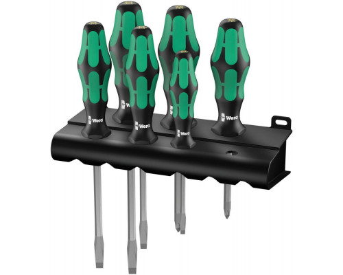Набор отвёрток 6 пр. подставка PZ 1x80/2x100 SL 0.6x3.5x75/0.8x4.0x90/1.0x5.5x100/1.2x6.5x125 Kraftform Plus Lasertip серия 334/355 SK/6 Wera WE-007681