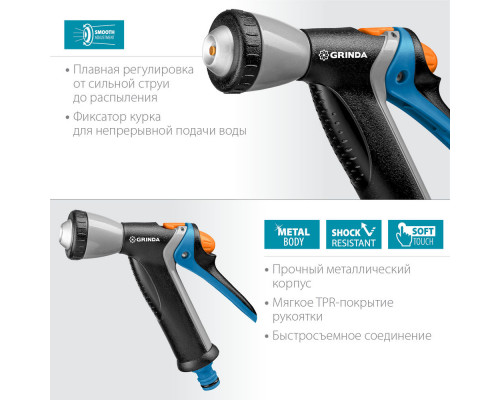 Поливочный пистолет BM-R, плавная регулировка, курок сзади, металлический с TPR, PROLine GRINDA 8-427311_z02
