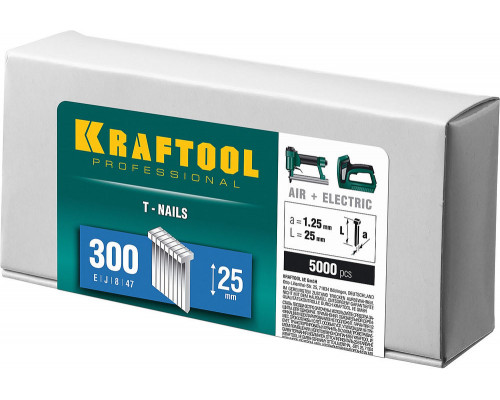 Гвозди тип 300 (47/J/F), 25 мм, калибр 18GA, 5000 шт KRAFTOOL 31785-25