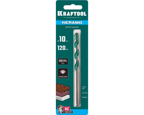 Сверло по керамограниту Keramo, 10 х 120 мм, тв.сплав КС KRAFTOOL 29175-120-10
