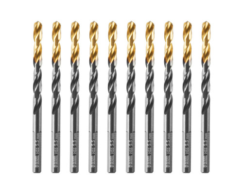 Сверло по металлу, 5,5 мм, HSS-Tin, Golden Tip, 10 шт. Denzel (717214)