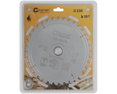 Диск пильный по дереву с тефлоновым покрытием 36Т, CUTOP Profi plus, 230 х 1,6/2,4 х 32/30/25,4/20 мм (75-23036Т)