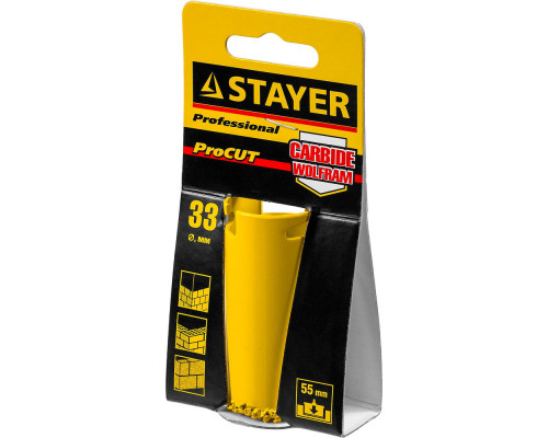 Коронка кольцевая 33 мм, L 55 мм, карбид вольфрама STAYER Professional 33345-33