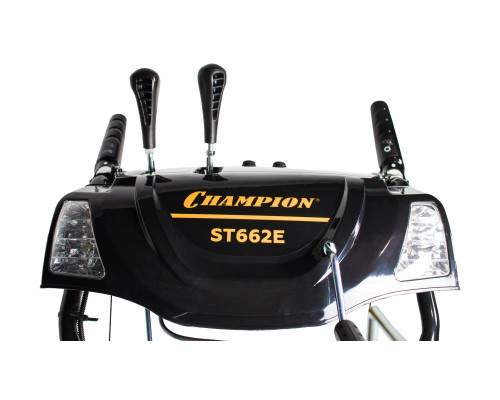 Снегоотбрасыватель CHAMPION ST662E (6,5лс61см6F/2Rколеса3,6л80,5кг эл.стартер, фары, обогрев рук) (ST662E)